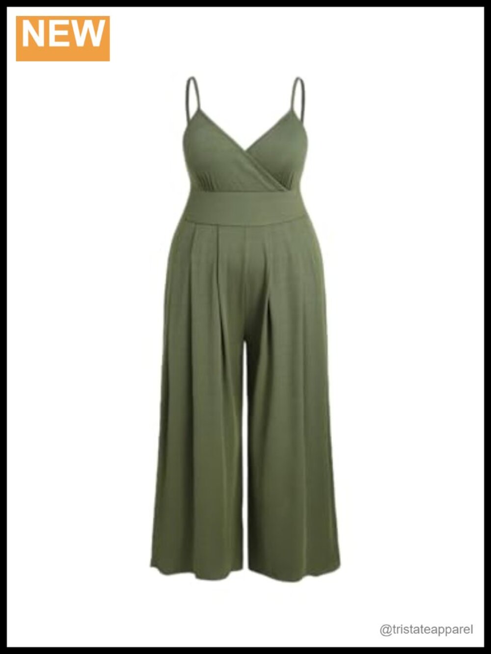 Plus Size Sleeveless Wide Leg Jumpsuit Stretch Knit V-Neck
